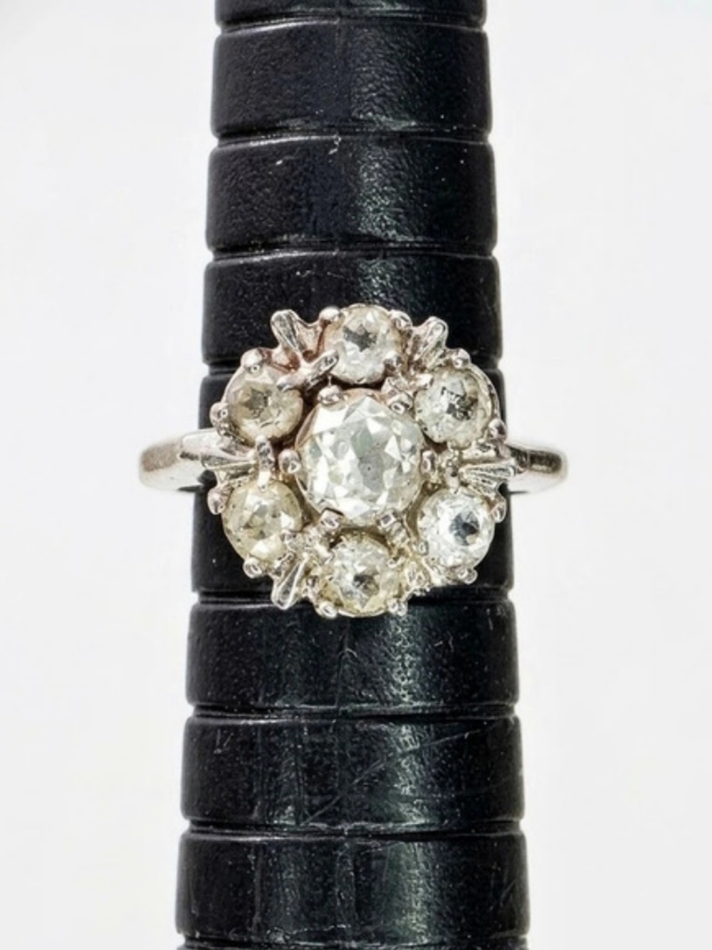 Vintage Silver Tone Clear Crystal Rhinestone Flower Cluster Halo Ring Size 5